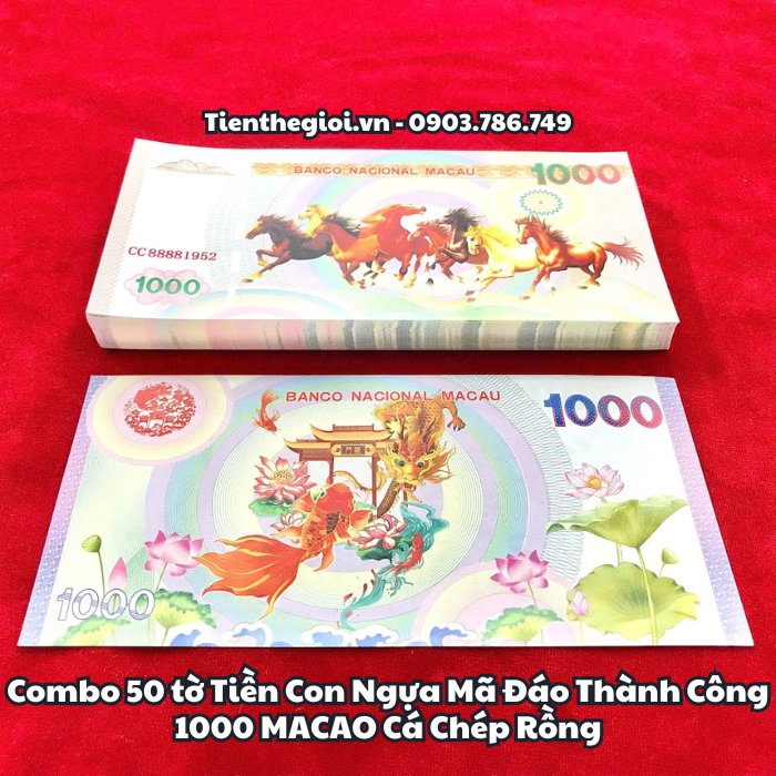 Combo 50 tờ Tiền Lưu Niệm 1000 Macao Mã Đáo Thành Công Cá Chép Rồng
